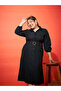 Plus Size Black Shirt Belted Midi Dress
