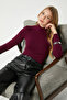 Women's Feel Lux Touch Mock Neck Plum Long Sleeve Soft Blouse - 2