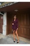 Plum Waist-Fitted Shawl Detailed Design Blazer Jacket - 3