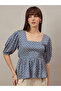 Geometric Print Peplum Top with Back-Tie - 3