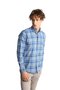 Men's Blue Dynamic Fit Buttoned Collar Plaid Long Sleeve Pocketless 100% Cotton Shirt - 2