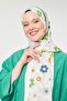 Grass Green Floral Pattern Mono Crepe Shawl - 5