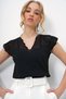 Black V-Neck Openwork Seasonal Knitwear Blouse Alc-X13378 - 3
