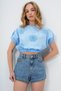 Baby Blue Wide Collar Guipure Premium Crop Woven Blouse Alc-X13769 - 4
