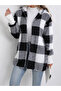 Checked Long Sleeve Zip Up Hooded Coat
