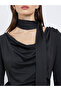 Black Cowl Neck Knit Top with Neck Scarf - 3