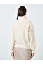 Cream Ruffled High Neck Knit Cardigan - 5