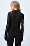 Women's Black Mock Neck Stretch Fabric Lace Blouse Alc-X14522 - 6