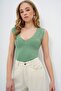 Green Front Back V-Neck Openwork Summer Knitwear Blouse Alc-X13753 - 4
