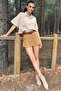 Camel Belted Pleated Gabardine Short Skirt Alc-X9996