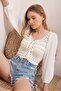 White Brit Detailed Perforated Crop Blouse Alc-X6532