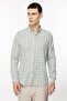 Men's Light Green Dynamic Fit Plaid Pattern Button down Collar Long Sleeve Shirt - 5