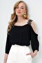 Black Boat Neck One-Shoulder Sequin Bandage Blouse Alc-X14129