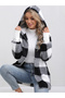 Checked Long Sleeve Zip Up Hooded Coat - 5