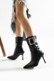 Jesica Black Leather Zippered Buckle Detail 7 cm Heel Boots Bottie - 3