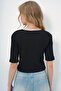 Black Front Tie Short Sleeve Gofre Summer Blouse Alc-X13580 - 5