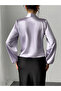 Solid V-Neck Balloon Sleeve Top with Scarf - 5