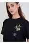 Black Embroidered Floral Pocket T-Shirt - 3