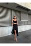 Women's Black High Waist Slit Ruffled Asymmetrical Cut Flared Casual Midi Length Skirt - 6