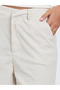 Women Cream Corduroy Flat Front Wide Leg Pants - 3