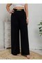 Black Wide Leg Trousers with Gold Chain Detail