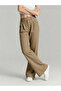 Beige Wide Leg Trousers with Belt Loops - 2