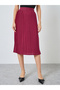 Burgundy Solid Accordion Pleated A-Line Midi Skirt - 2