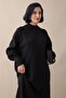 Long Balloon Sleeve Black Knitwear Dress - 2