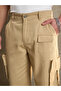 Beige Twill Cargo Pockets Wide Leg Pants - 4