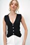 Women's Black V-Neck Button Summer Knit Vest ALC-X10402 - 4