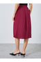 Burgundy Solid Accordion Pleated A-Line Midi Skirt - 4