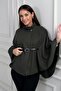 Women's Buttoned Waist Belted Cashmere Poncho