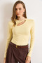Women's Yellow Cotton Modal Drop Neckline Stretchy Blouse Blz-19003130 - 5