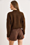 Women's Brown Soft Textured Balloon Sleeve Thick Knit Sweater Kzk-19001037 - 6