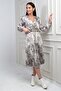 Women's Double-Breasted Collared Belted Lined Chain Pattern Pleated Midi Satin Dress