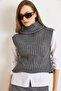 Women's Anthracite High Neck Thick Crop Knit Sweater Kzk-19001047 - 4