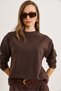 Women's Brown Collar Detailed Fleece-Lined Flowy Thessaloniki Blouse Blz-19003167 - 5