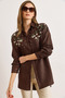 Women's Brown Embroidered Pearl Wool Effect Oversized Winter Shirt GML-19001159