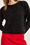 Women's Black Crew Neck Glitter Drawstring Knit Sweater Kzk-19001048 - 4