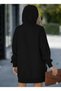 Women's Oversized Hooded Sweatshirt Side Zipper Detailed Long Sleeve Black Tunic - 3