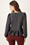 Women's Smoked Front Tie Blouse with Ruffled Hem and Elasticated Sleeves Arm-26K001019 - 4