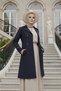 Navy Blue Stretchy Cotton Gabardine Short (80cm) Unlined Women's Hijab Trench Coat - 3