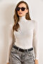 Women's White Turtleneck Transparent Stretchy Blouse Blz-19003169 - 3
