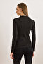 Women's Black Polo Neck Buttoned Long Sleeve Cotton Blouse Blz-19003170 - 2