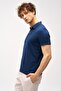 Men's Navy Blue Slim Fit Zippered Polo Collar Short Sleeve T-Shirt - 3