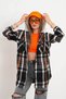 Women's Lumberjack Black White Orange Stripe Detailed Hooded Shirt - 4