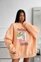 Women's Oversized Sweatshirt Dress Grinch Mode Printed Orange – Crew Neck, 3 Thread Ş Fleece-Lined Fleece - 4
