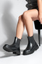 Women's Elastic Zipper Accessory Serrated Thick Sole Daily Boots Rupit Black - 3