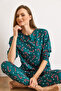 Women's Candy Green 100% Cotton Long Sleeve Slim Leg Pajama Set Pjm-00000025 - 6