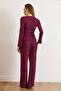 Women's Plum Top with Accessories Blouse Bottom Pocket Pants Tok Set Tkm-19000459 - 3